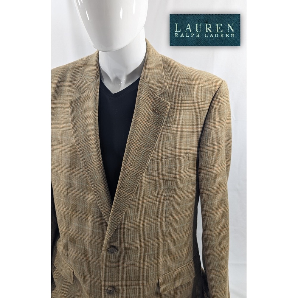 Ralph Lauren Blazer Sport Coat Two Button Casual Suit Jacket 46L SLIM Wool Silk